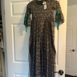 Couture party dress one of a KIND liberty print with Mesh overlay